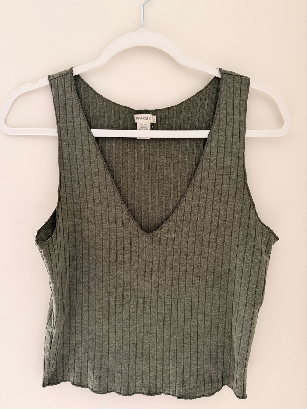 Bozzolo Olive Ribbed V-Neck Tank